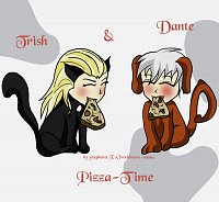 Fanart: Dante & Trish - Pizza-Time Chibi Bild - Devil May Cry (DMC)