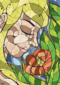 Fanart: Mosaikrelief einer Frau mit Blume