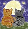 Zwei dicke katzen mit Mond