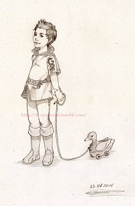 Fanart: Little Dorian Pavus and Ser Snattles, the wooden Duck