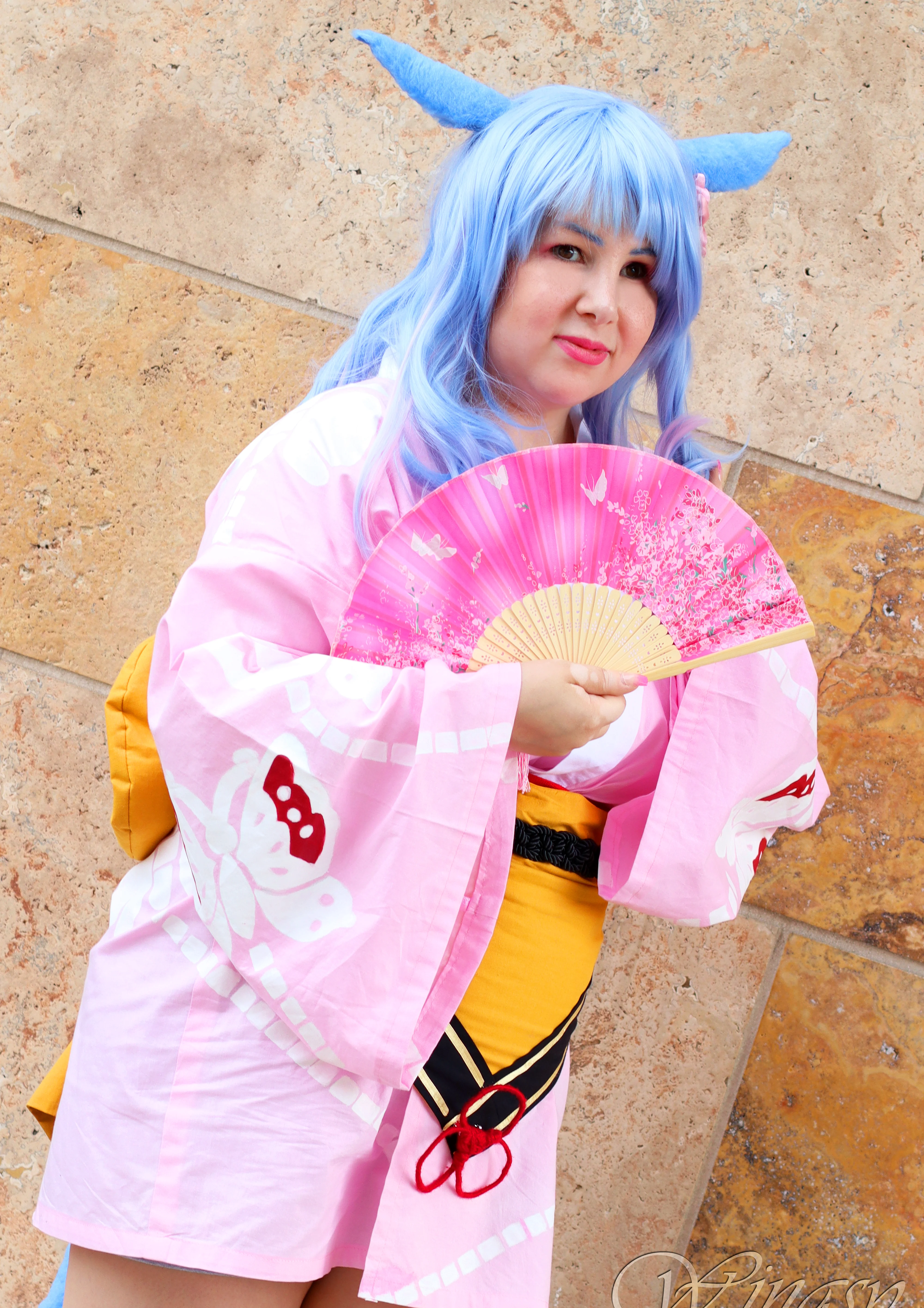 Cosplay-Cover: Miqo'te - Rosa Schmetterlings Yukata